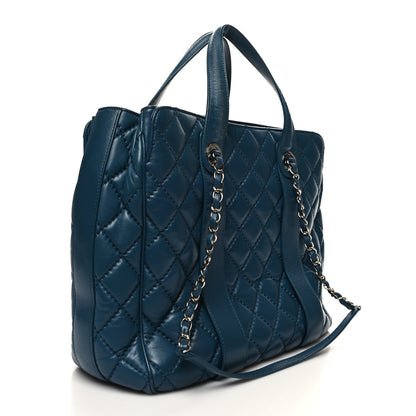 Chanel Lambskin Quilted Easy Carry Shopping Tote Blue 3 of 19
