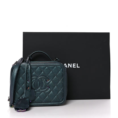 Chanel Iridescent Caviar Quilted Medium CC Filigree Vanity Case Dark Turquoise 13 of 13