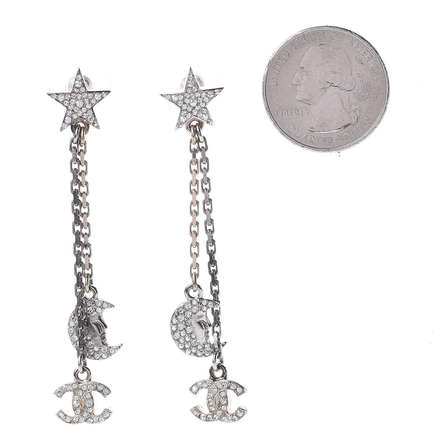 Crystal CC Star Moon Dangle Earrings Silver Gold