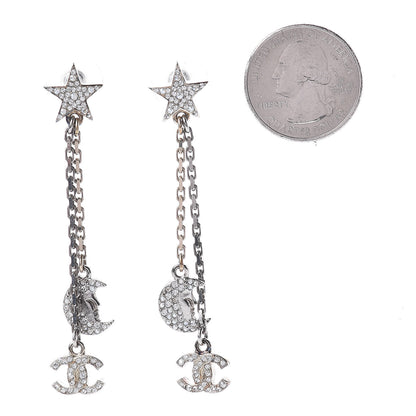 Chanel Crystal CC Star Moon Dangle Earrings Silver Gold 2 of 5