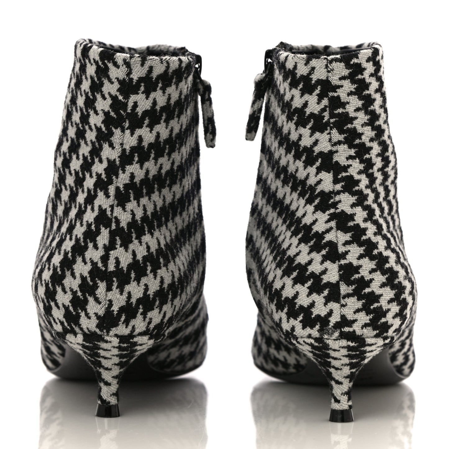 Wool Houndstooth BB Pointy Toe Ankle Booties 39 Black Ivory