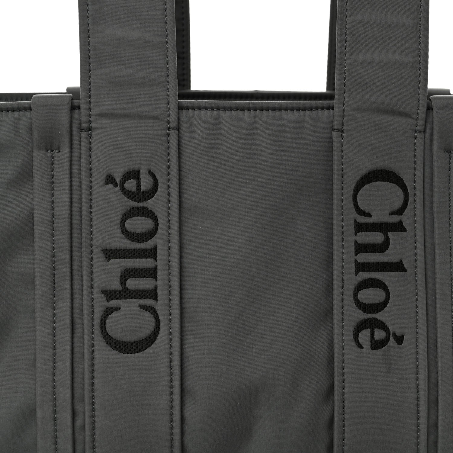 Chloe Recycled Nylon Medium Woody Ribbon Tote Elephant Grey 7 of 10
