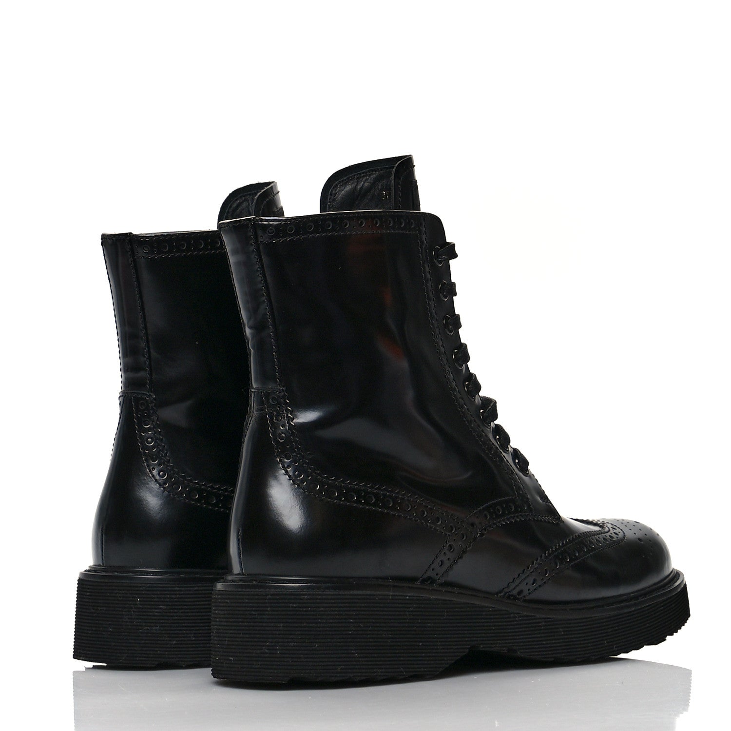 Prada Spazzolato Brogue Perforated Womens Wingtip Combat Boots 38.5 Black 4 of 7