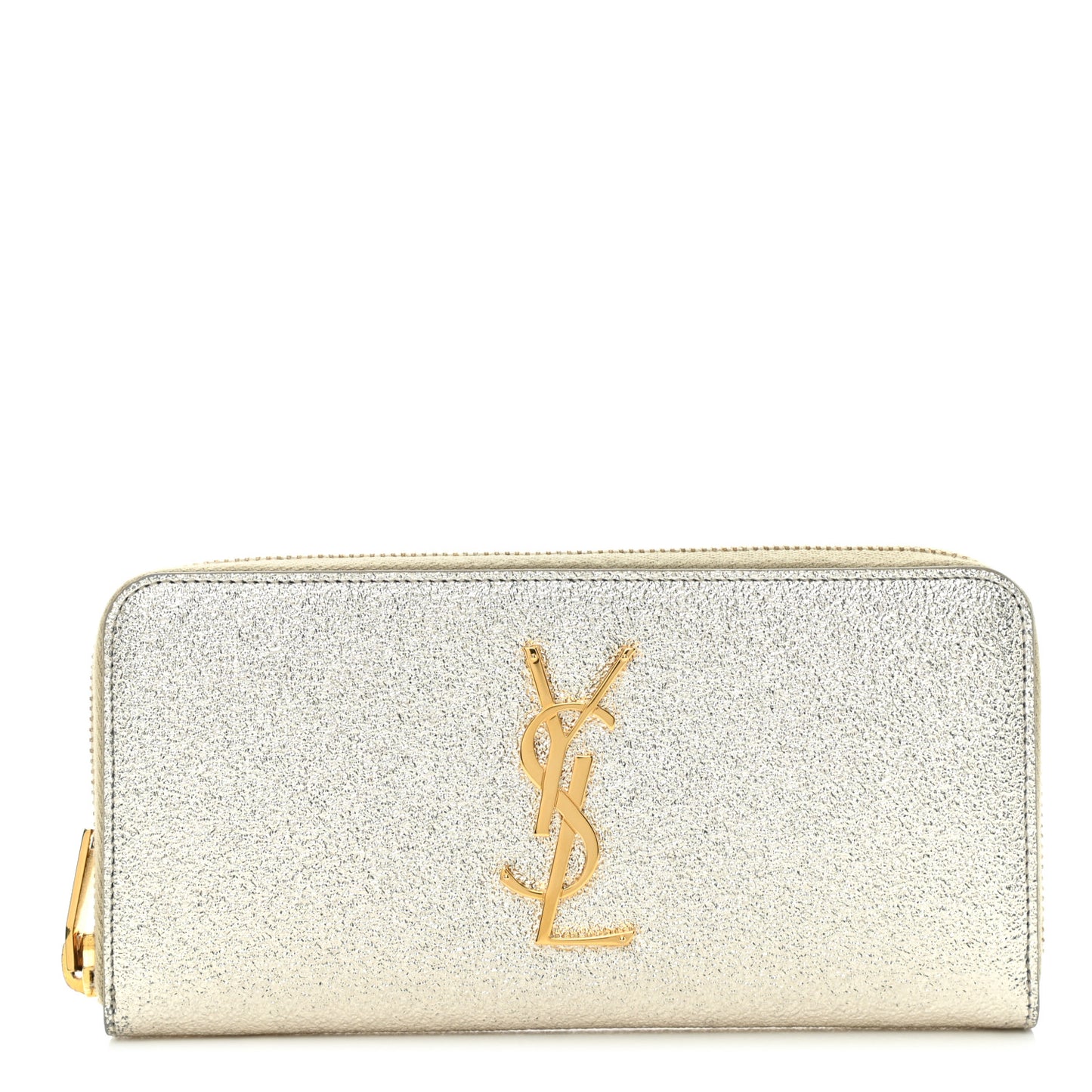 Calfskin Metallic Monogram Continental Zip Around Wallet Silver