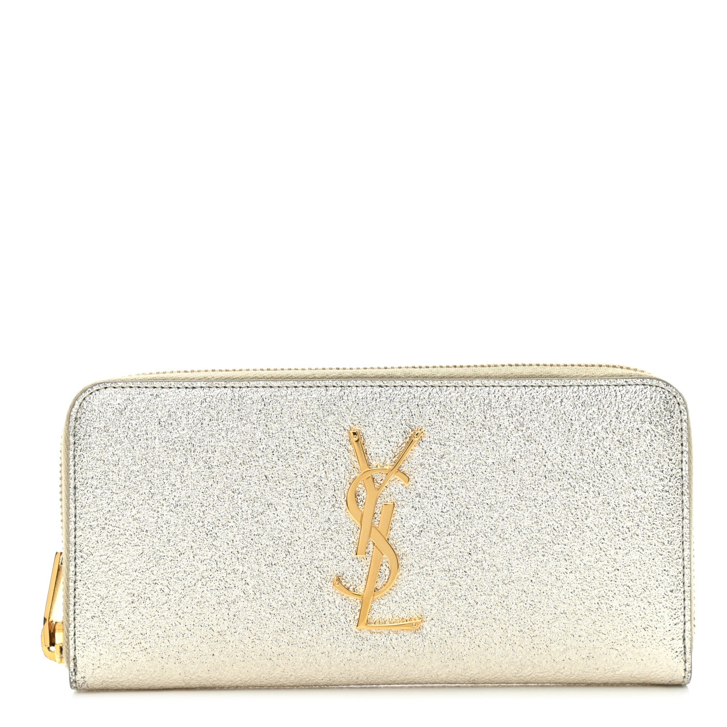 Saint Laurent Calfskin Metallic Monogram Continental Zip Around Wallet Silver 1 of 8