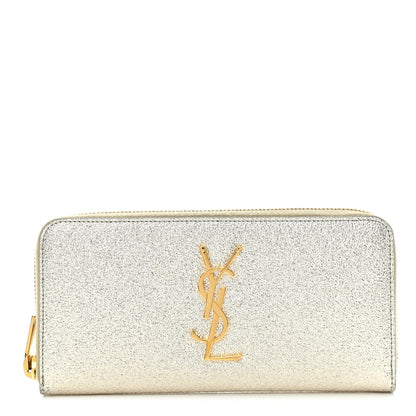 Saint Laurent Calfskin Metallic Monogram Continental Zip Around Wallet Silver 1 of 8