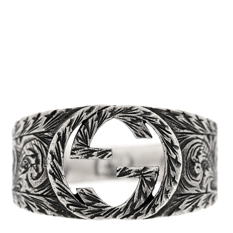 Sterling Silver Interlocking GG Signet Ring 63 10.25