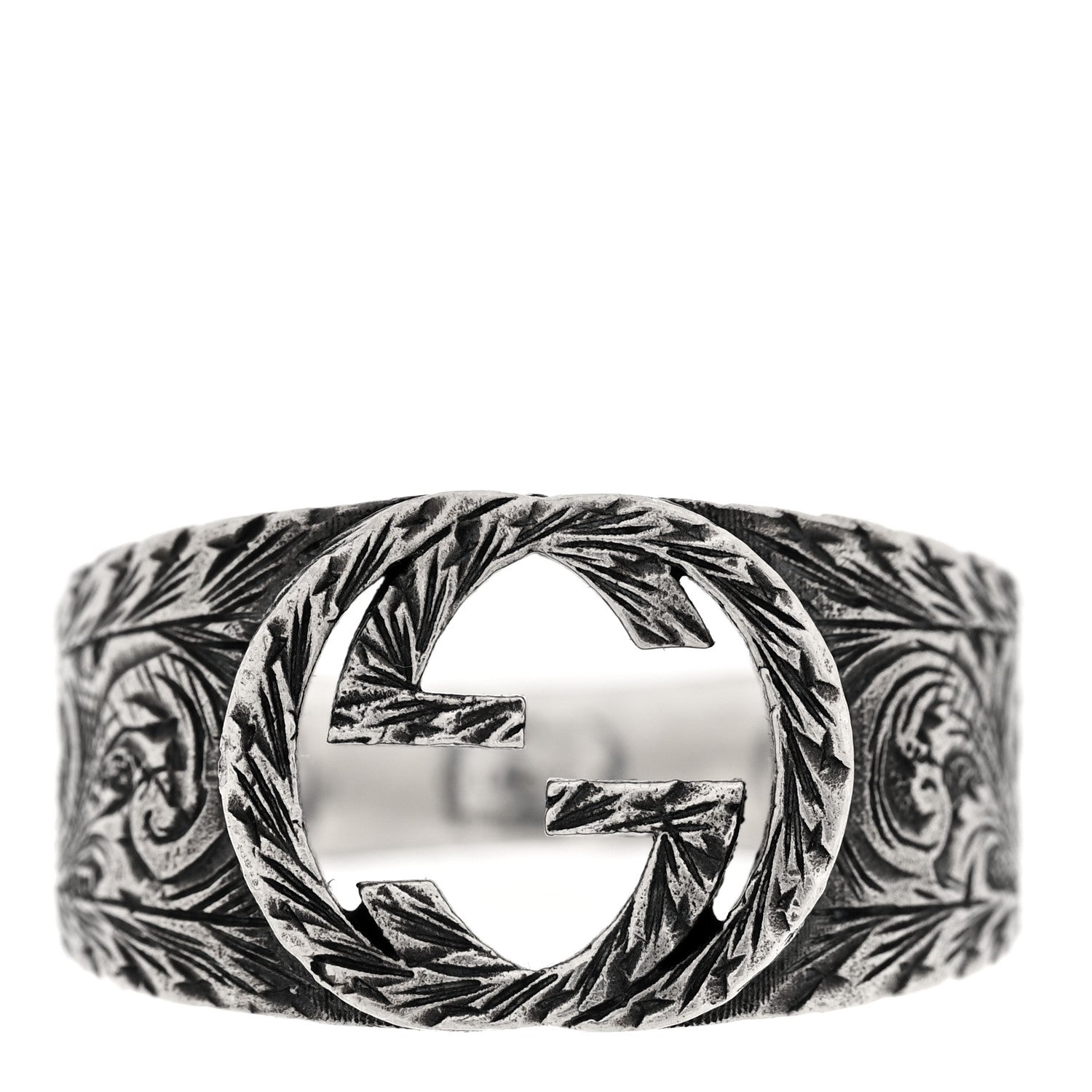Gucci Sterling Silver Interlocking GG Signet Ring 63 10.25 1 of 7