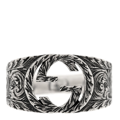Gucci Sterling Silver Interlocking GG Signet Ring 63 10.25 1 of 7