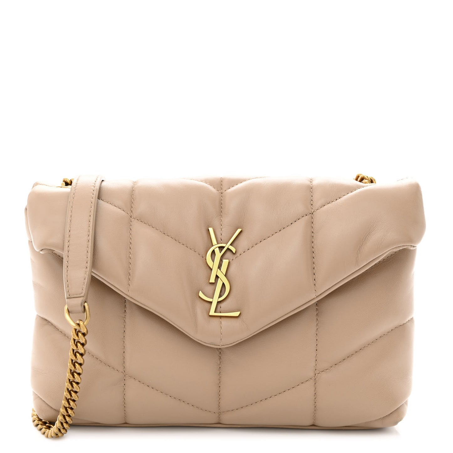 Lambskin Quilted Toy Loulou Puffer Monogram Chain Satchel Dark Beige