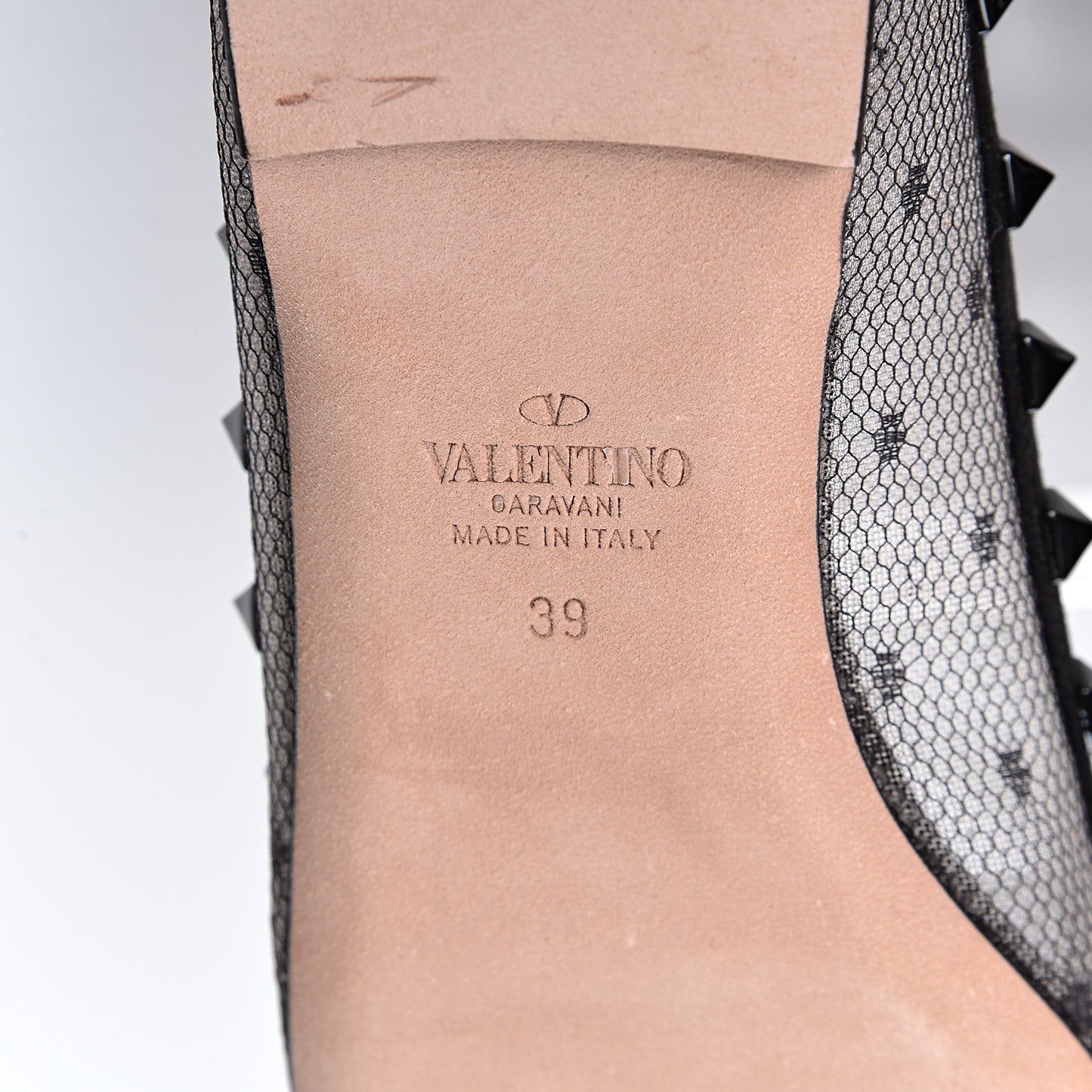 Mesh Point d'Esprit Rockstud Ballerina Flats 39 Black