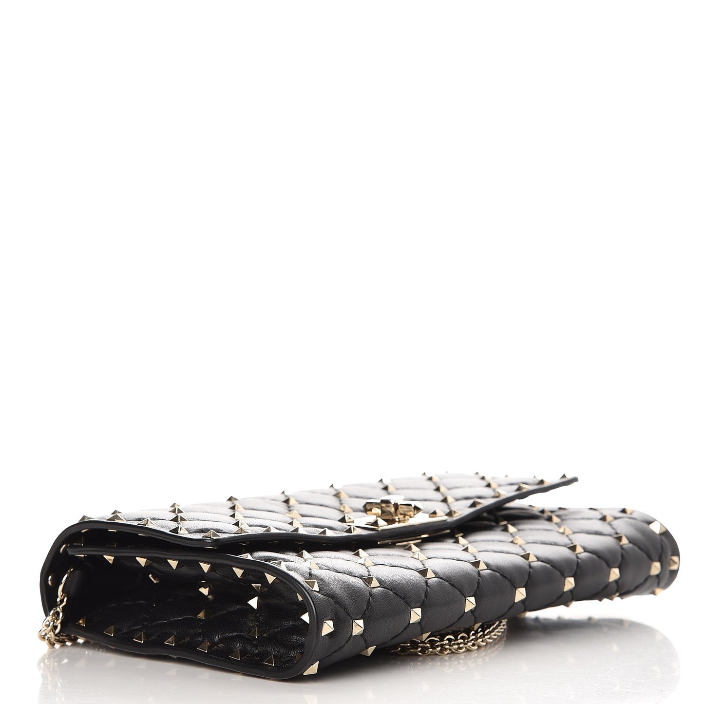 Lambskin Rockstud Spike Wallet on Chain Black