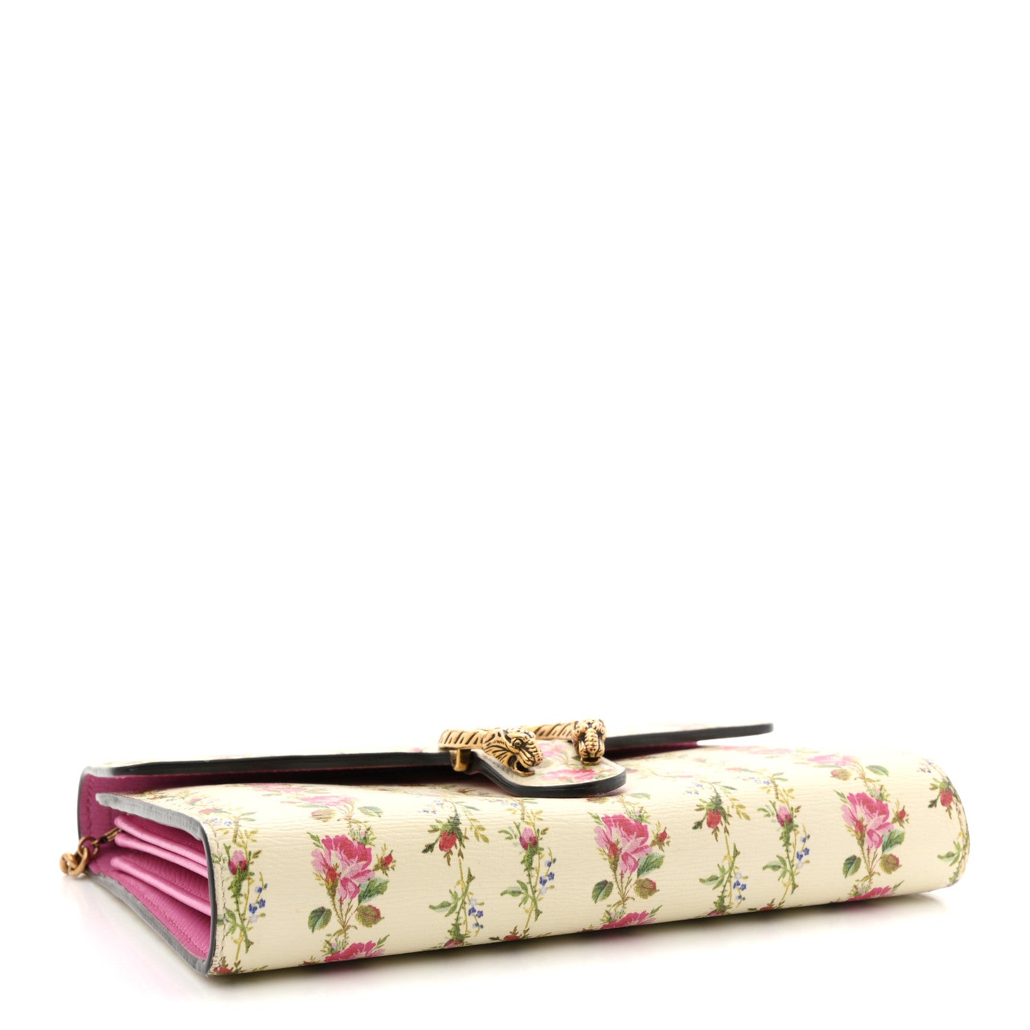 Gucci Calfskin Floral Print Mini Dionysus Chain Wallet Ivory Pink
