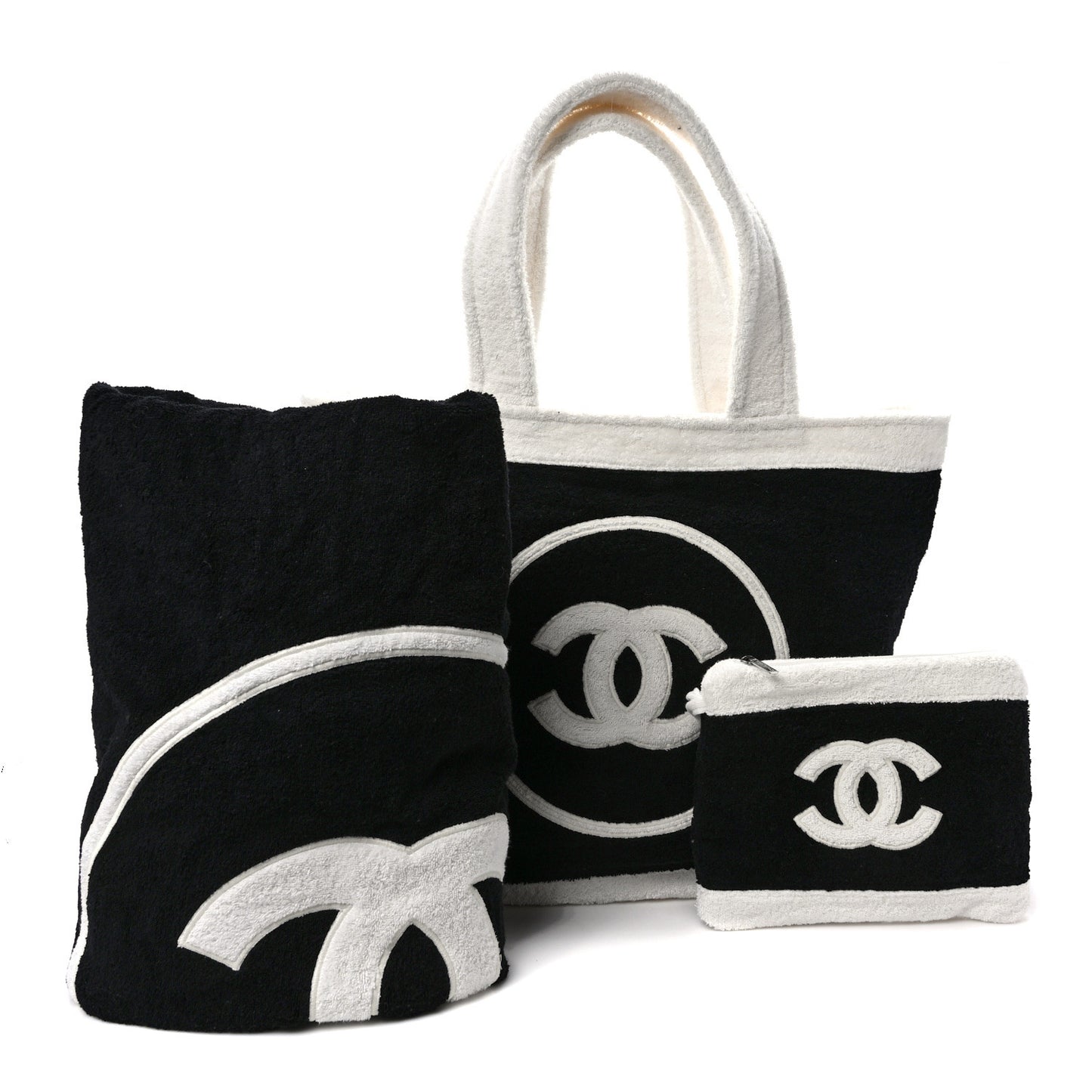 Terry Cotton CC Beach Tote Towel Set Black White