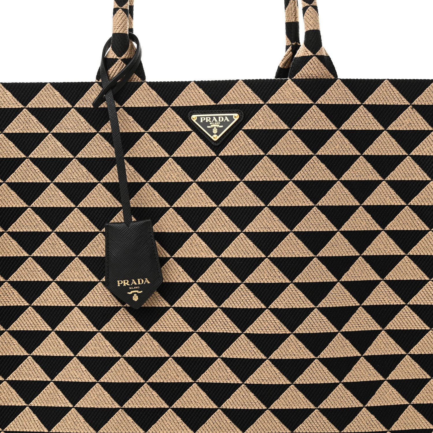 Prada Jacquard Saffiano Triangolo Symbole Embroidered Large Tote Black Corda 7 of 9
