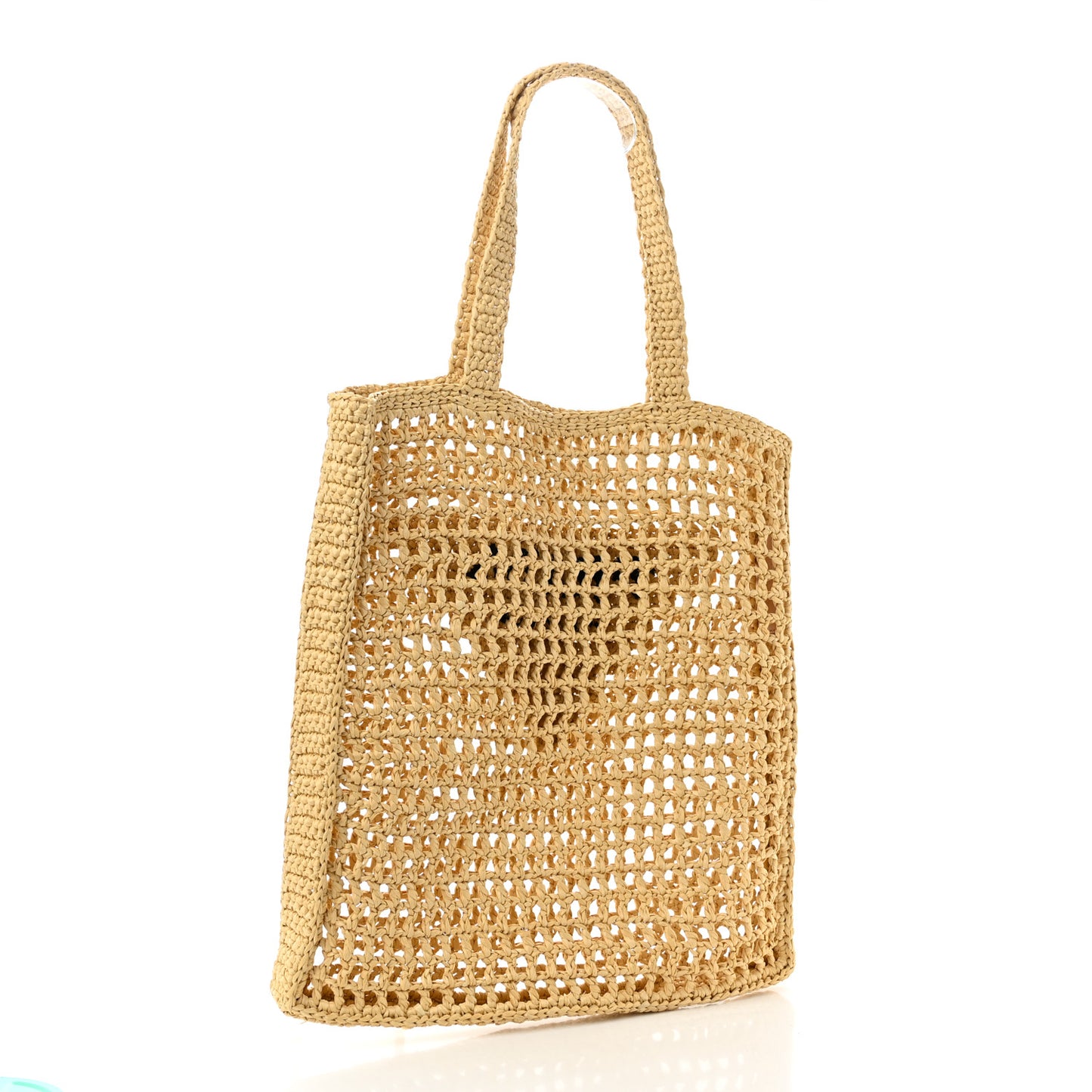 Yarn Raffia Effect Crochet Logo Embroidered Tote Bag Naturale