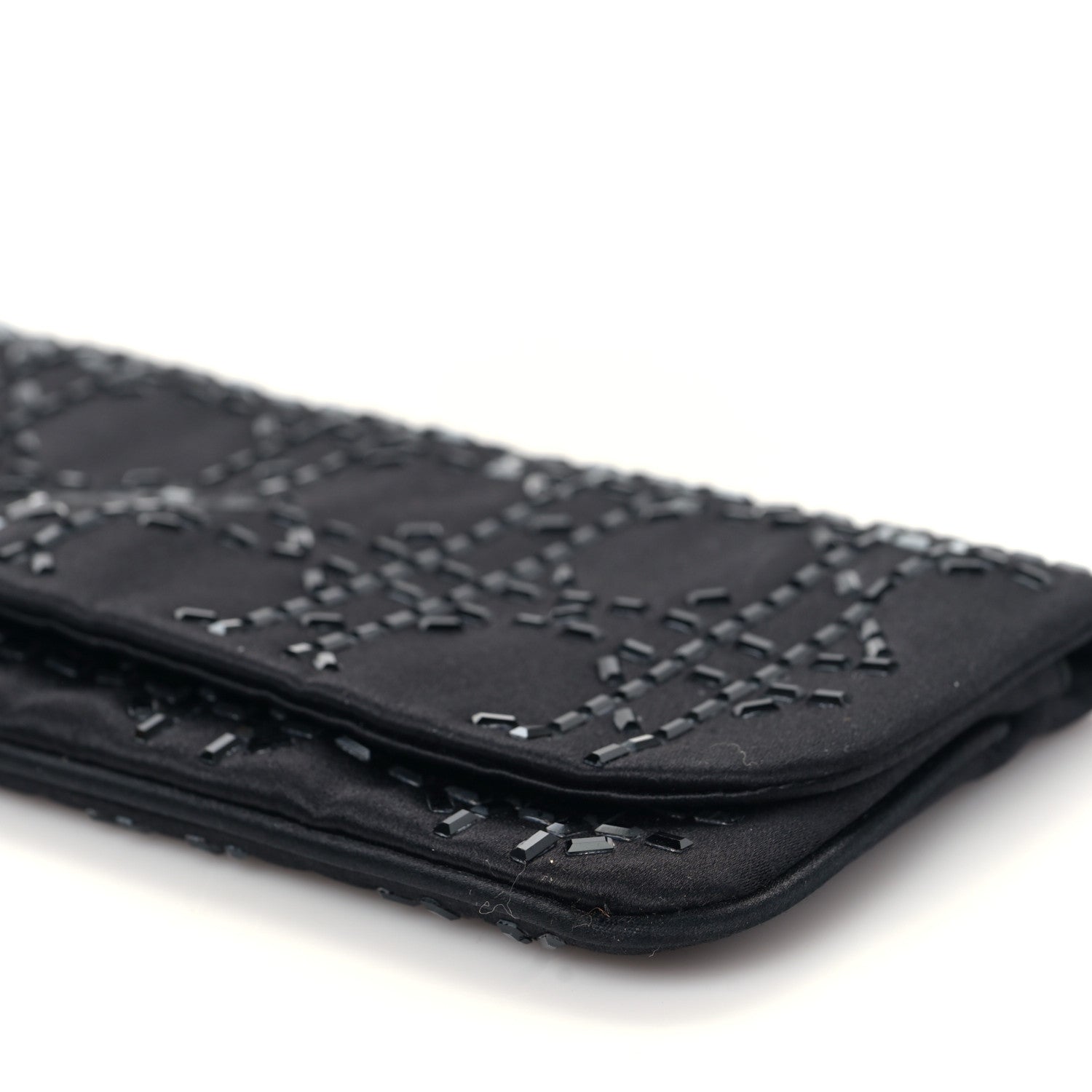 Christian Dior Satin Crystal Cannage Flap Clutch Black 8 of 8