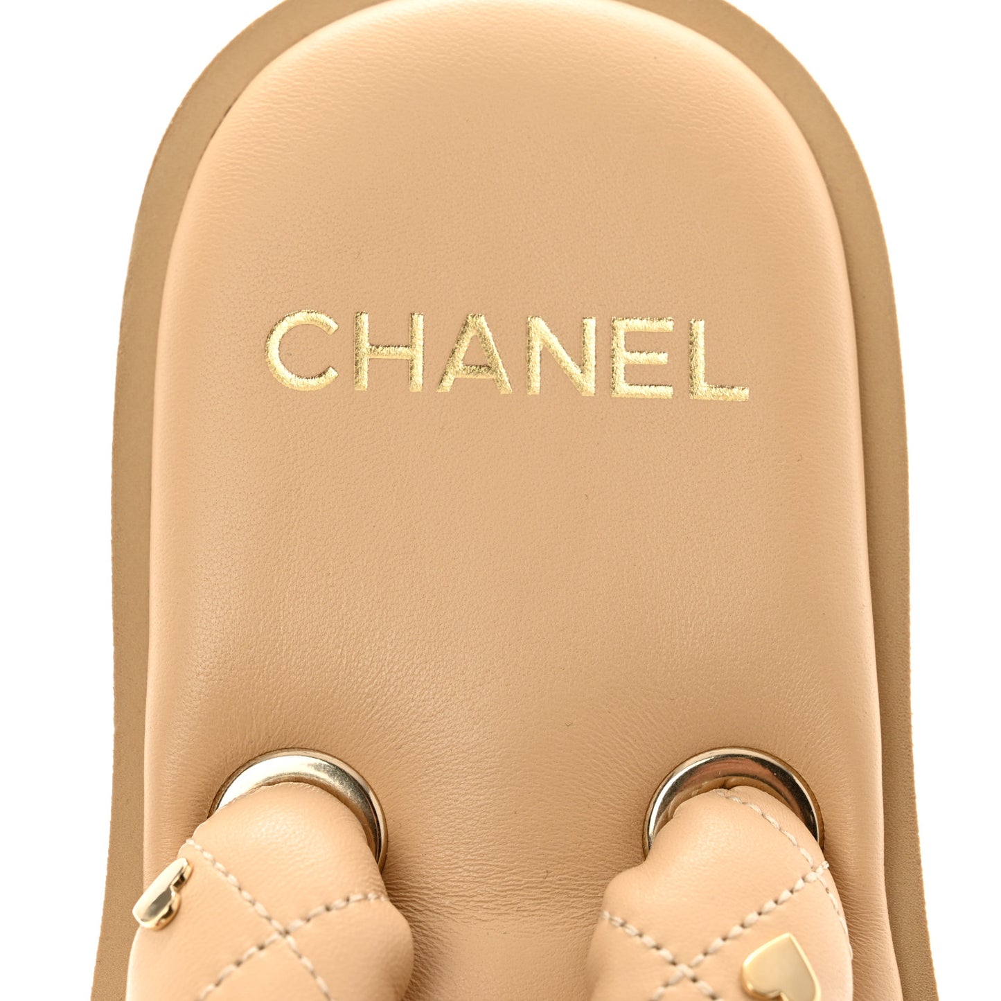 Lambskin Quilted Padded Charms Thong Sandals 41 Beige