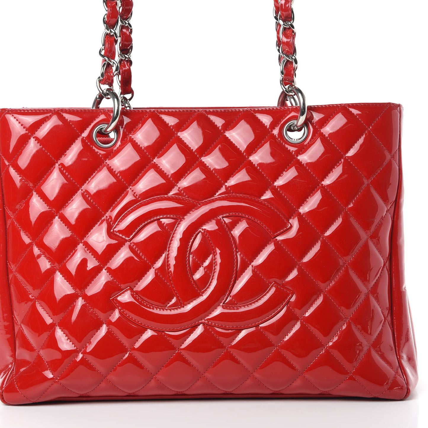 Patent Quilted Grand Shopping Tote GST Red