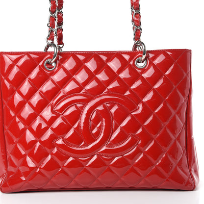 Chanel Patent Quilted Grand Shopping Tote GST Red 8 of 19