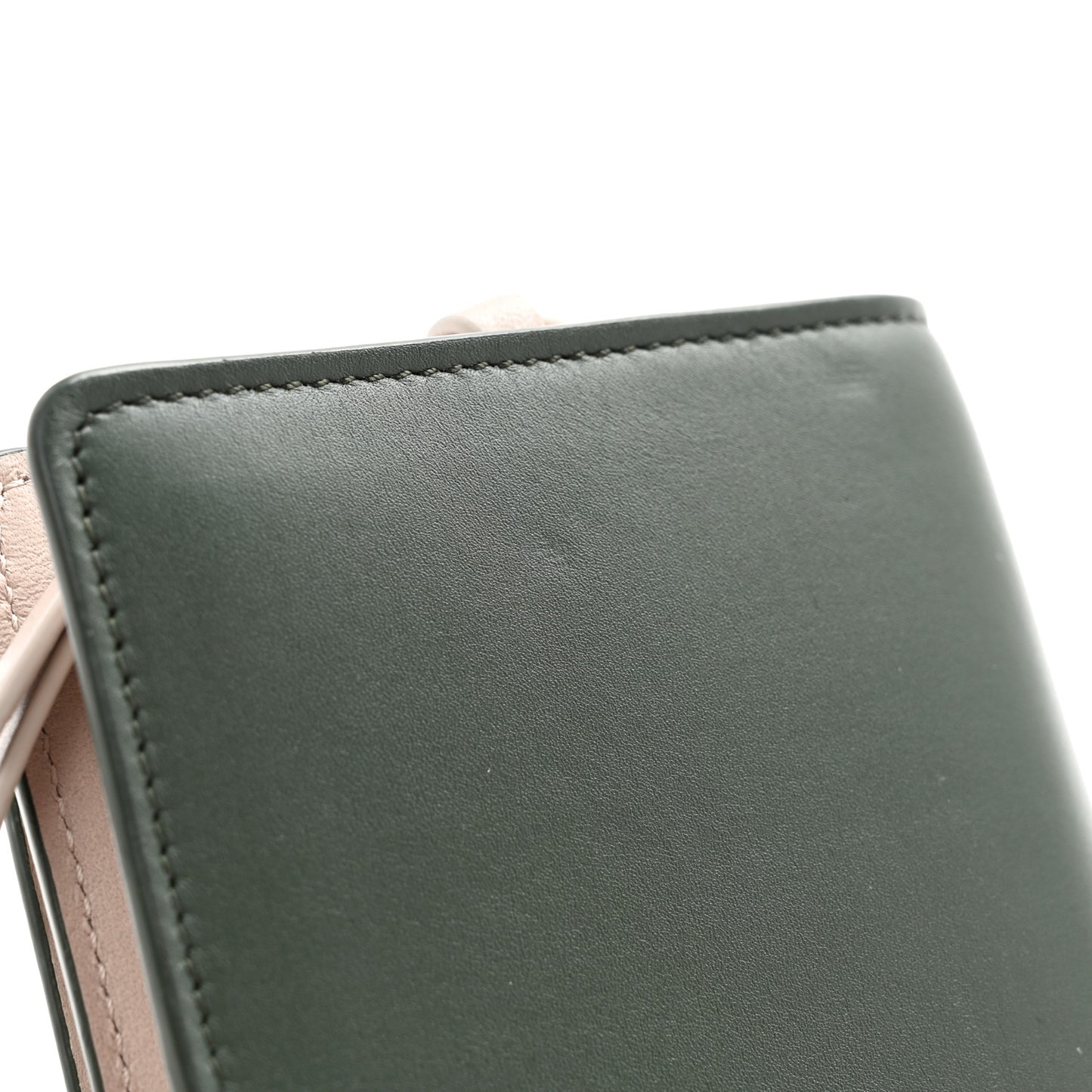 X SUNA FUJITA Satin Calfskin Panda Compact Zip Wallet Bottle Green