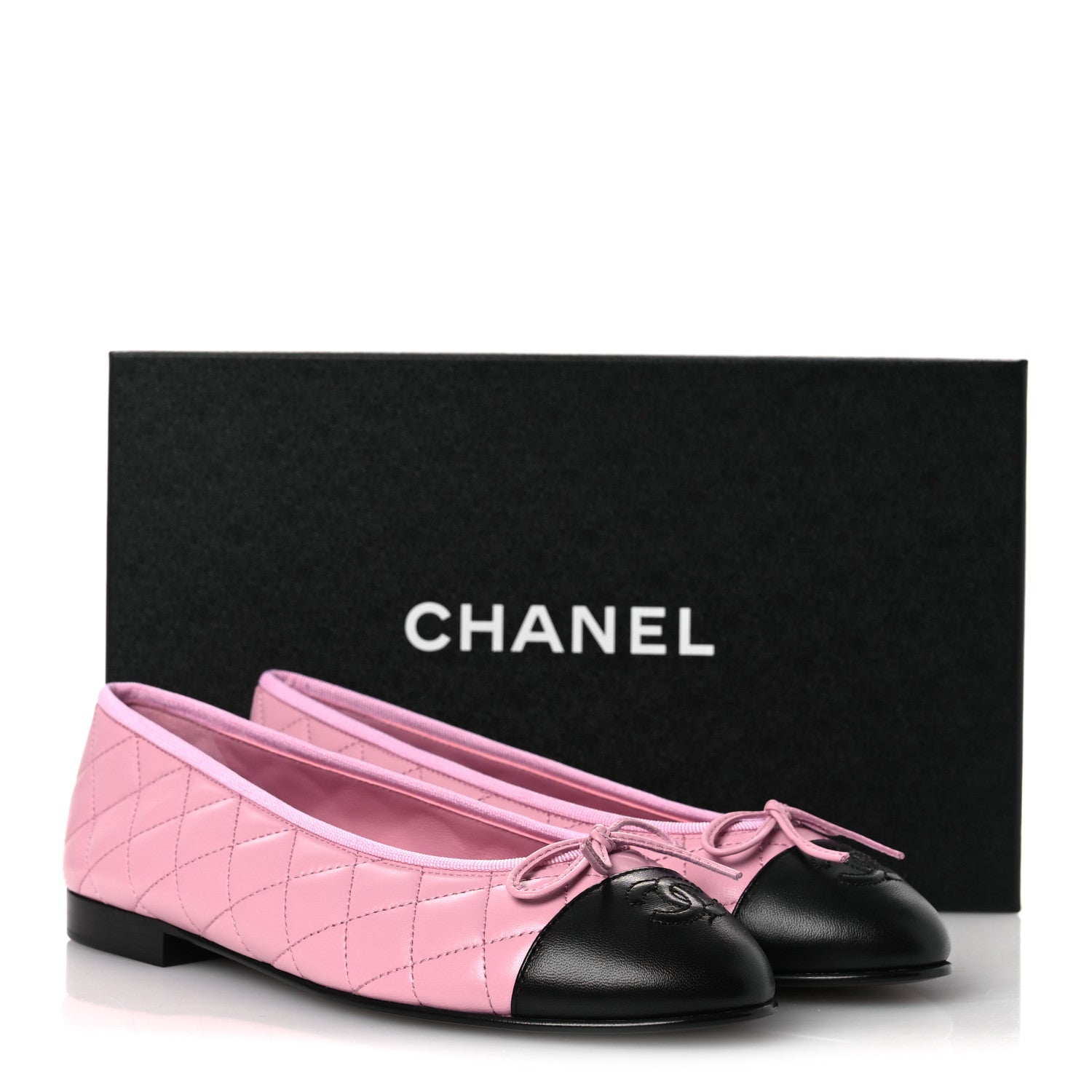 Chanel Lambskin Quilted CC Cap Toe Ballerina Flats 38.5 Pink Black 12 of 12