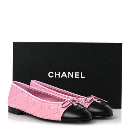Chanel Lambskin Quilted CC Cap Toe Ballerina Flats 38.5 Pink Black 12 of 12