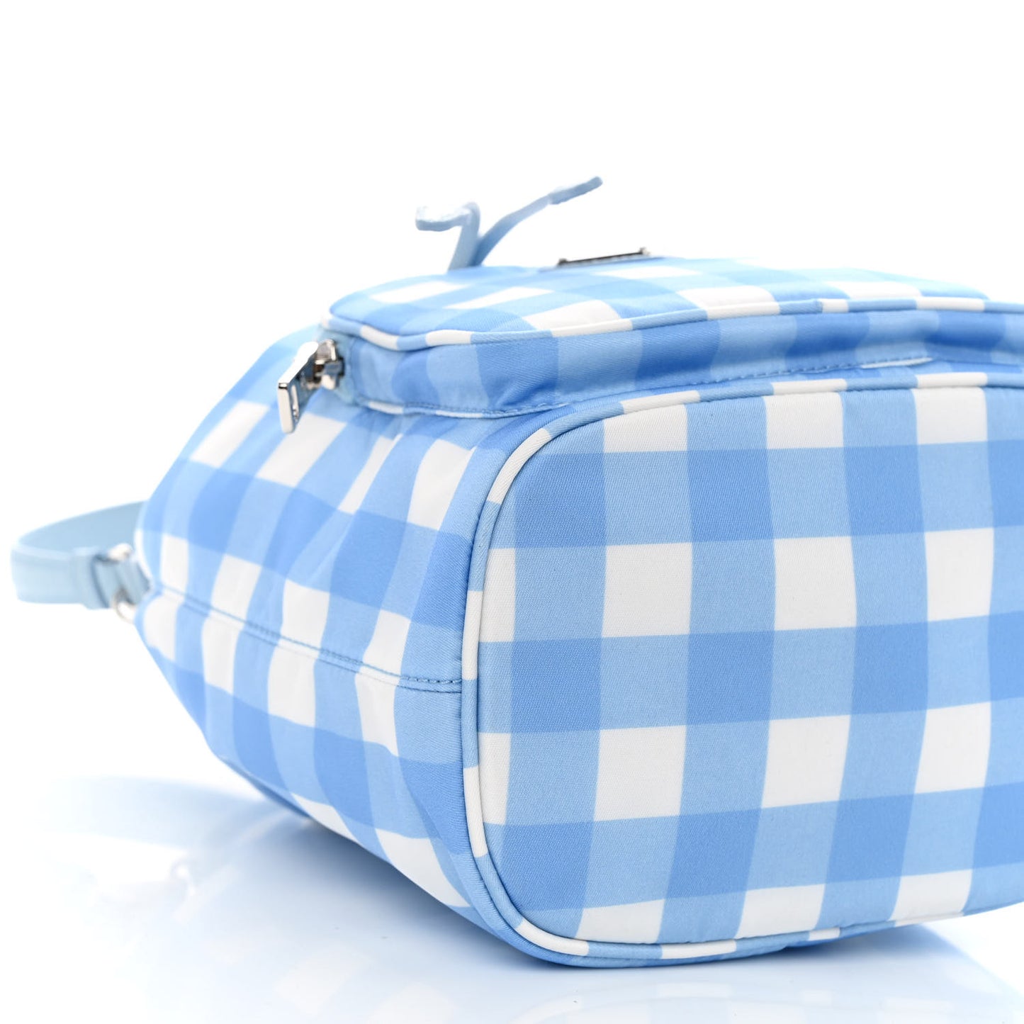 Re-Nylon Saffiano Gingham Print Duet Bucket Crossbody Bag Light Blue
