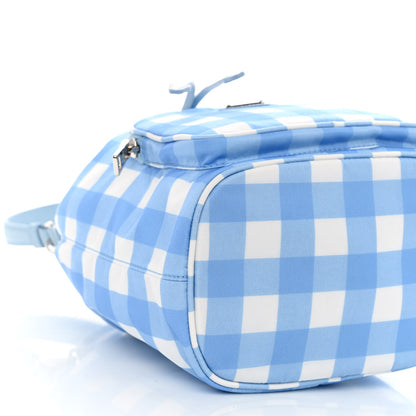 Prada Re-Nylon Saffiano Gingham Print Duet Bucket Crossbody Bag Light Blue 8 of 9