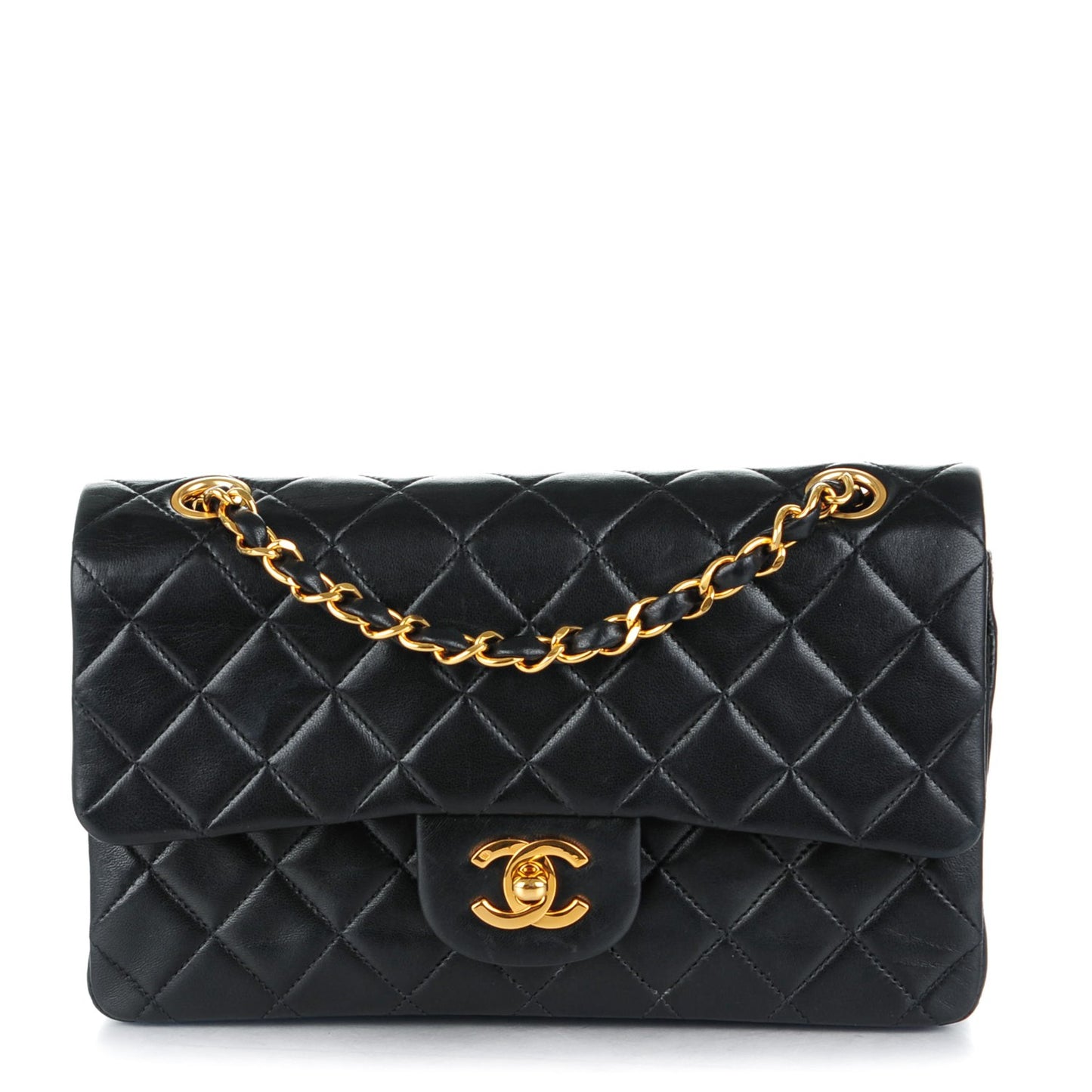 Lambskin Quilted Small Double Flap Black