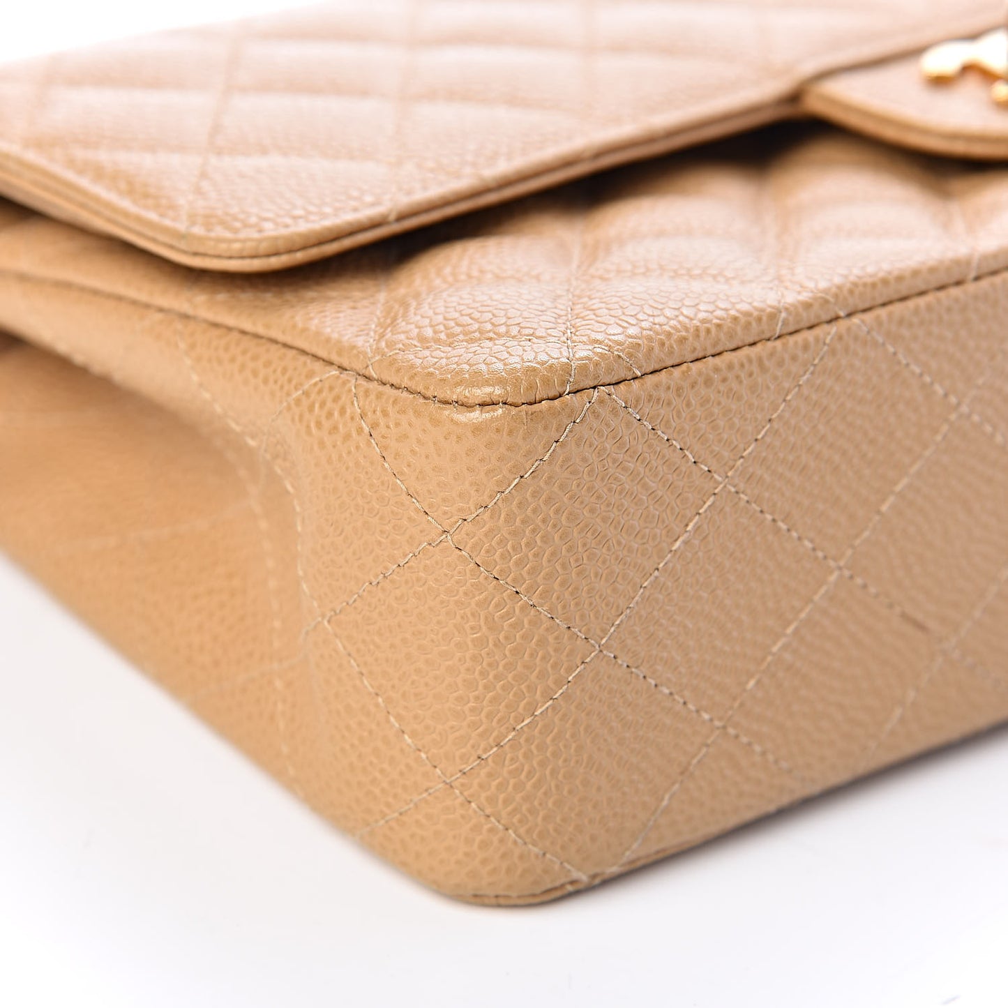 Caviar Quilted Medium Double Flap Beige