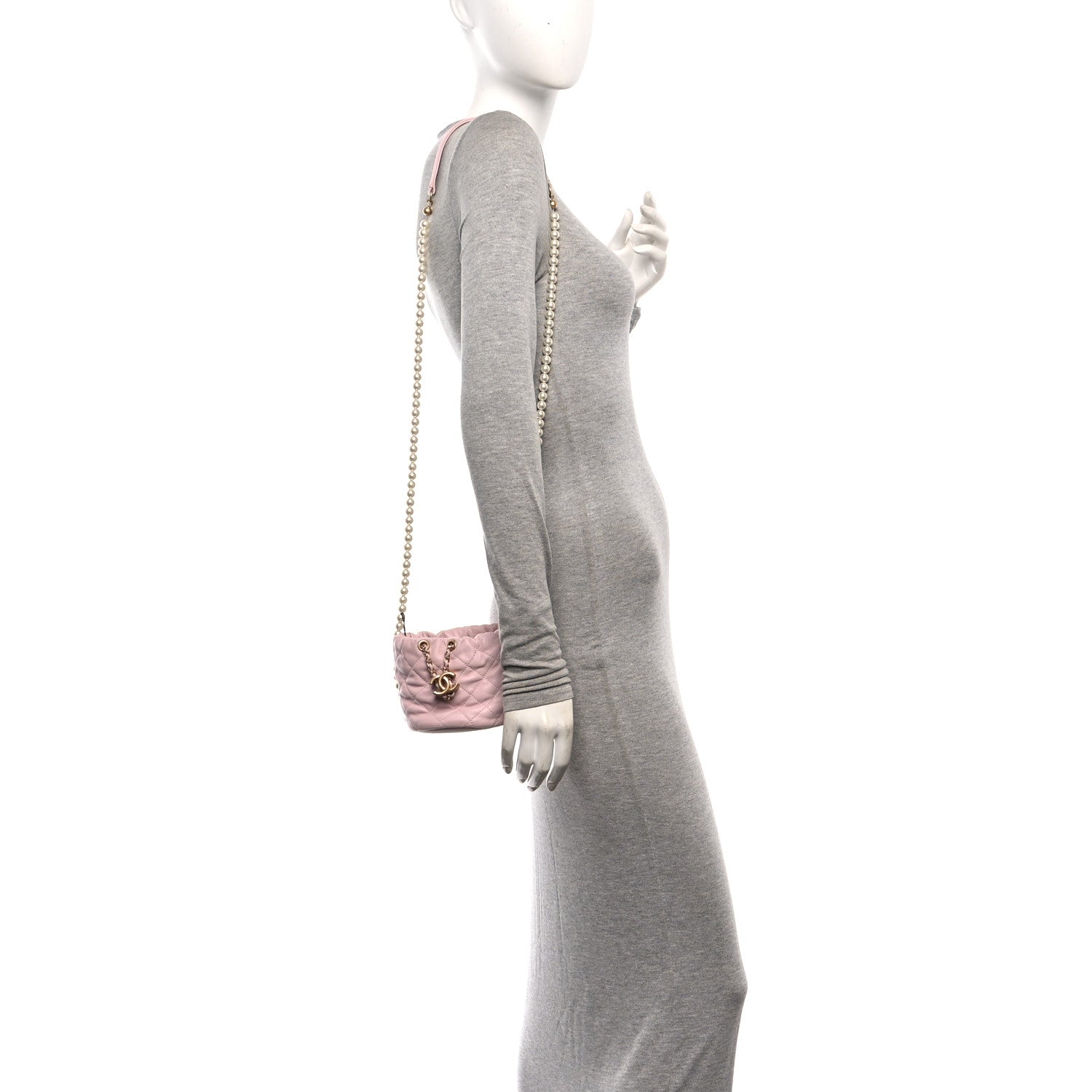 Chanel Calfskin Quilted Pearl Mini About Pearls Drawstring Bucket Light Pink 2 of 10