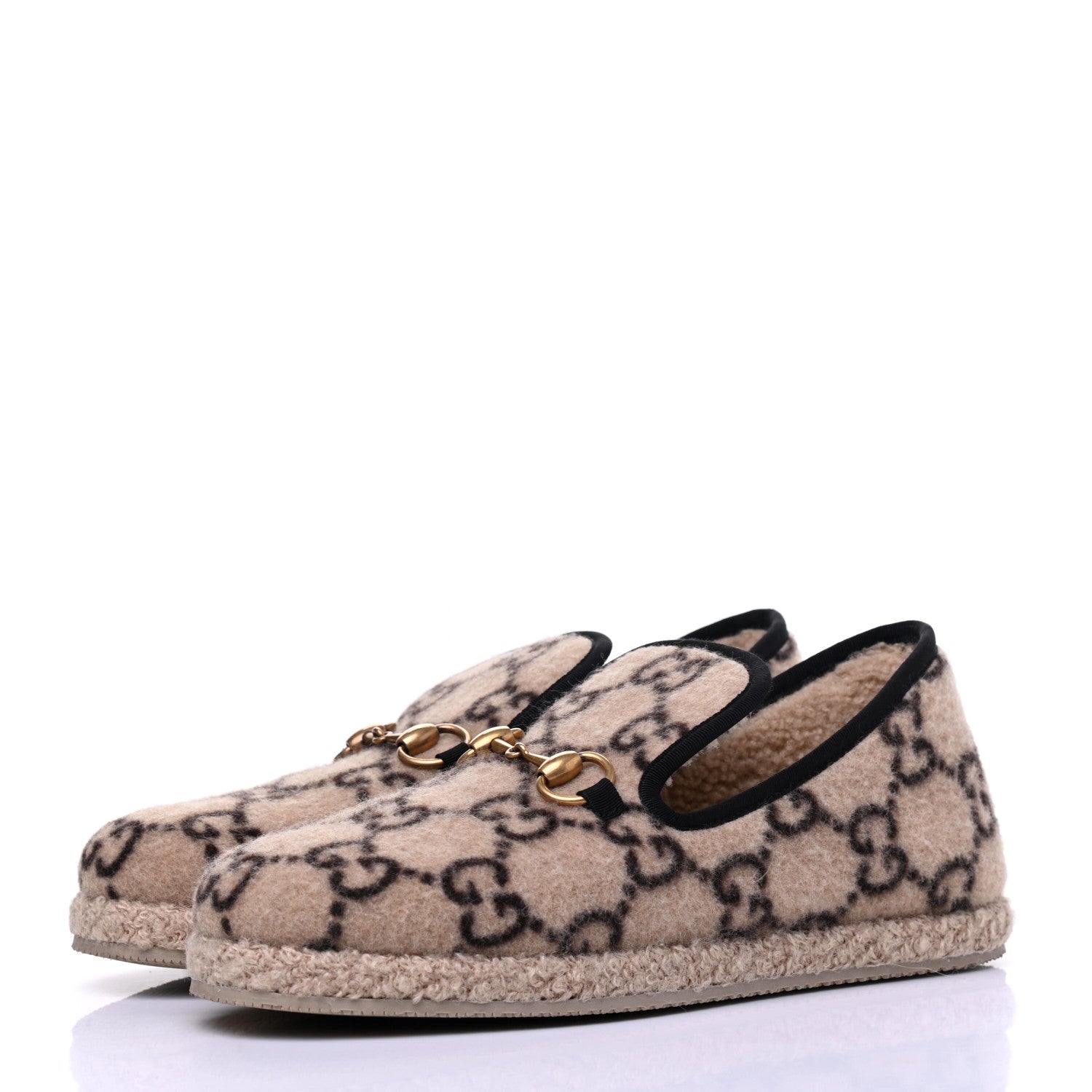 Gucci Covered Wool GG Monogram Womens Fria Horsebit Loafers 38.5 Beige Ebony Black Butterscotch 3 of 11