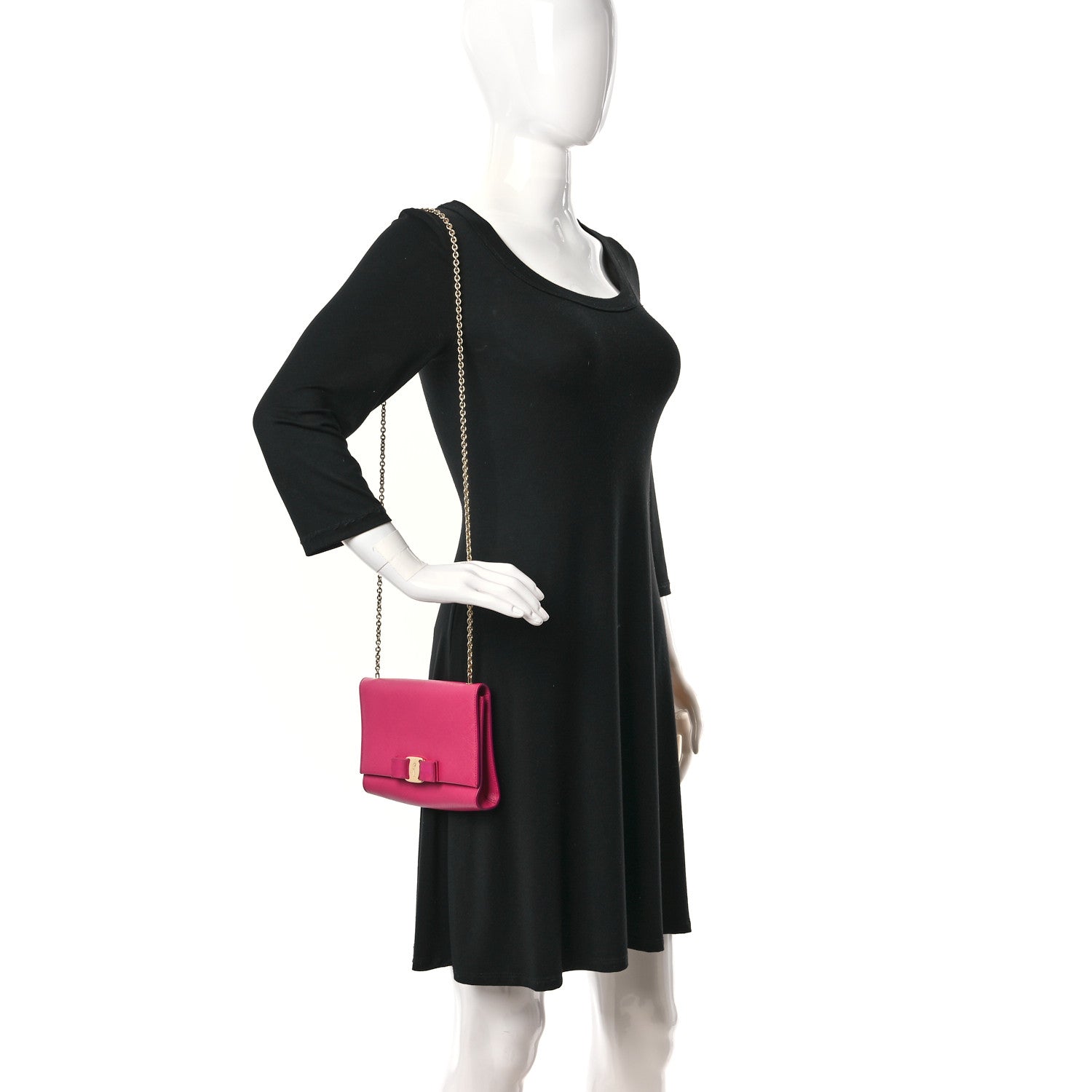 Salvatore Ferragamo Calfskin Mini Miss Vara Bow Chain Bag Pink 2 of 9