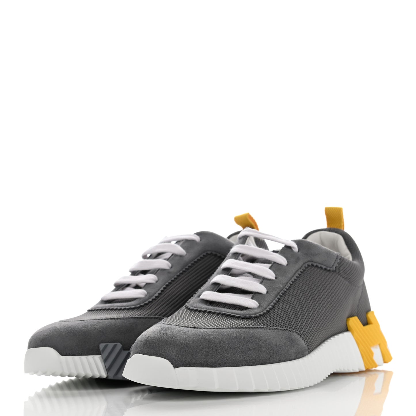 Technical Canvas Suede Goatskin Bouncing Sneakers 40 Gris Fume Jaune