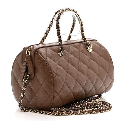 Chanel Caviar Quilted Barrel Clutch With Chain Brown 3 of 11