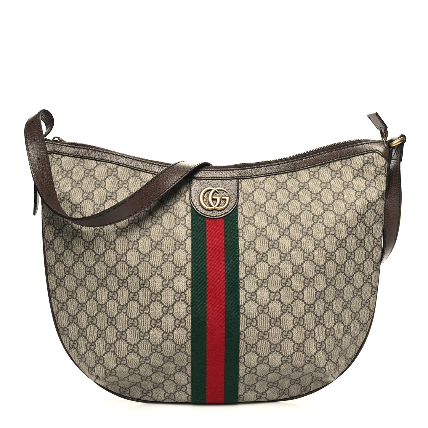 GG Supreme Monogram Web Ophidia Half Moon Hobo Brown