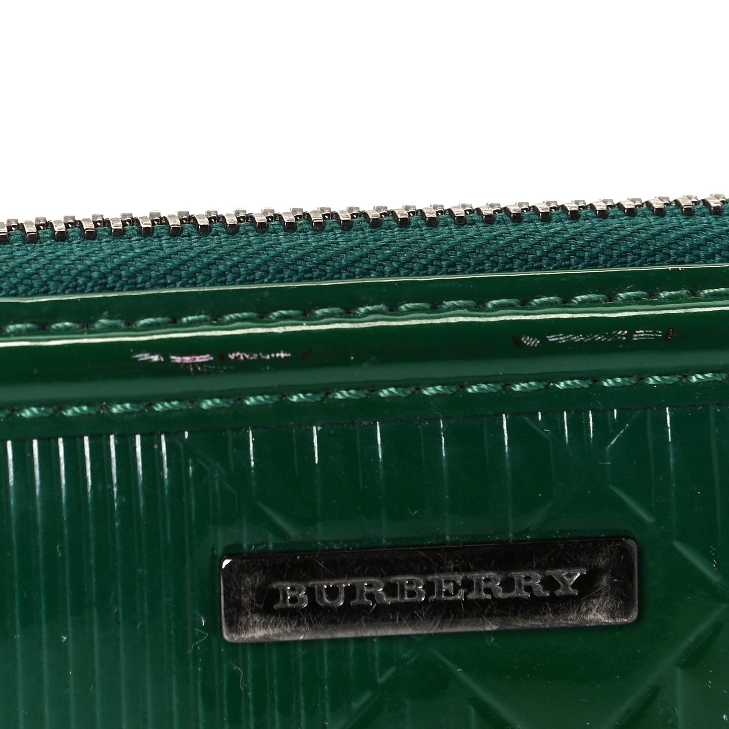 Patent Check Embossed Large Zip Around Wallet Veridian Green