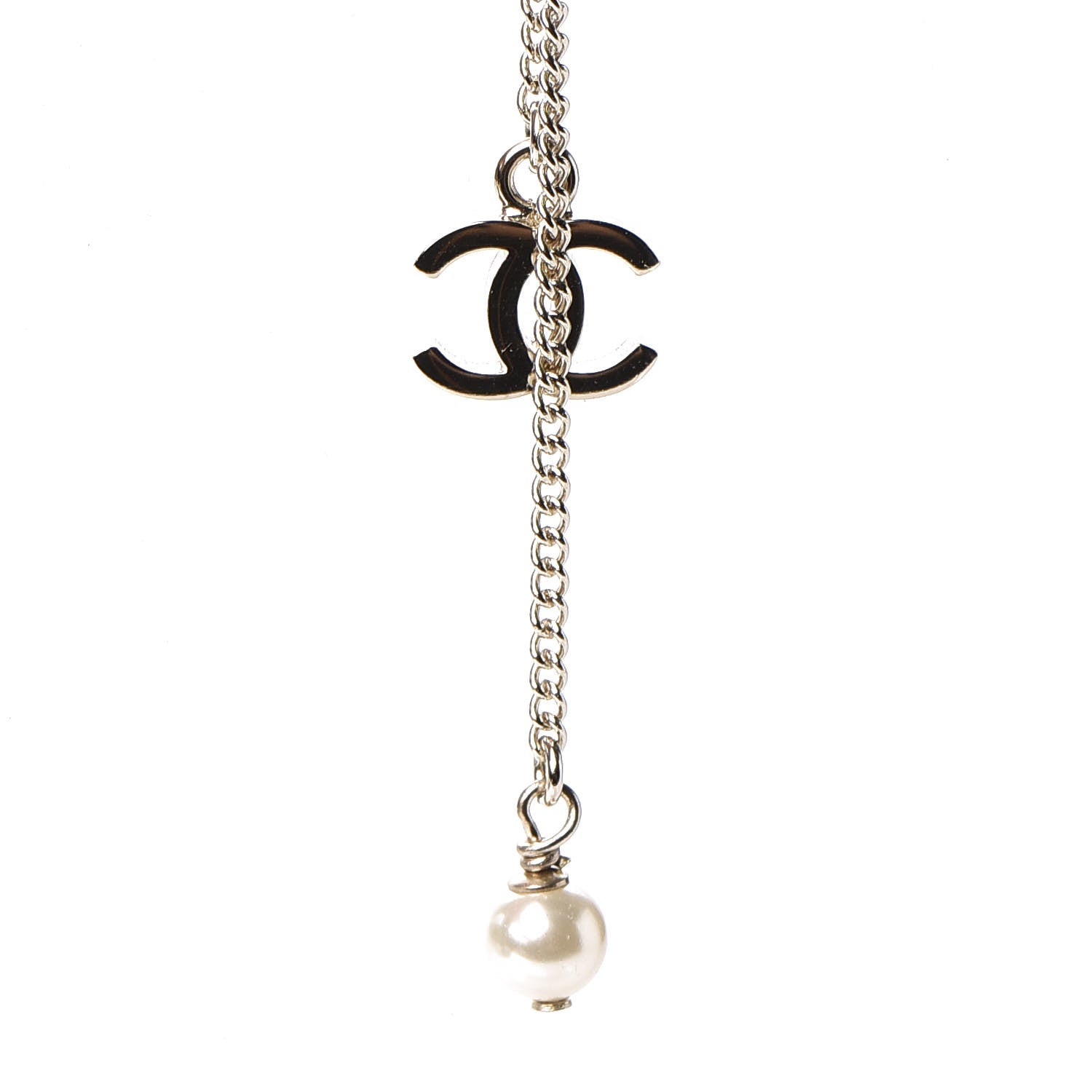 Chanel Lambskin Pearl Strass Sergeant Chain Dog Tag Charm Necklace Gold 4 of 4