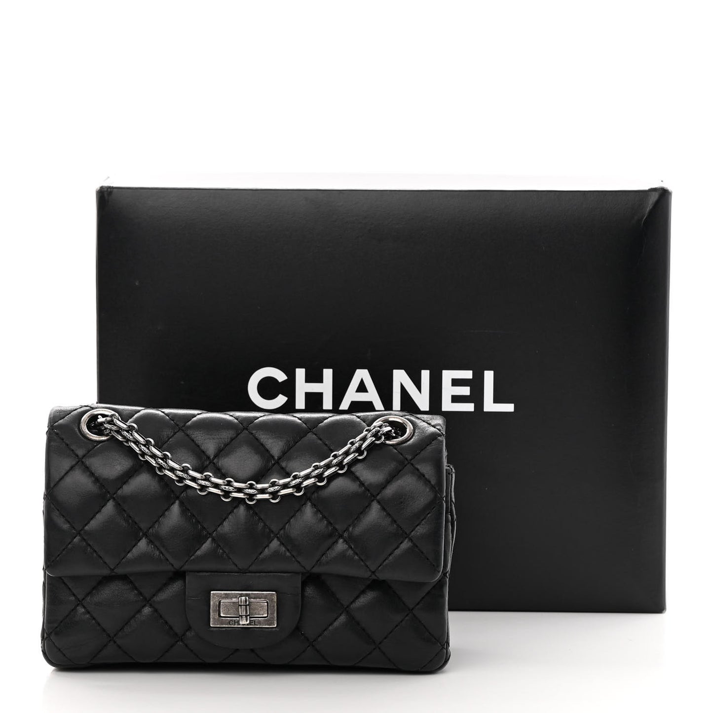 Iridescent Calfskin Quilted 2.55 Reissue 224 Flap Black