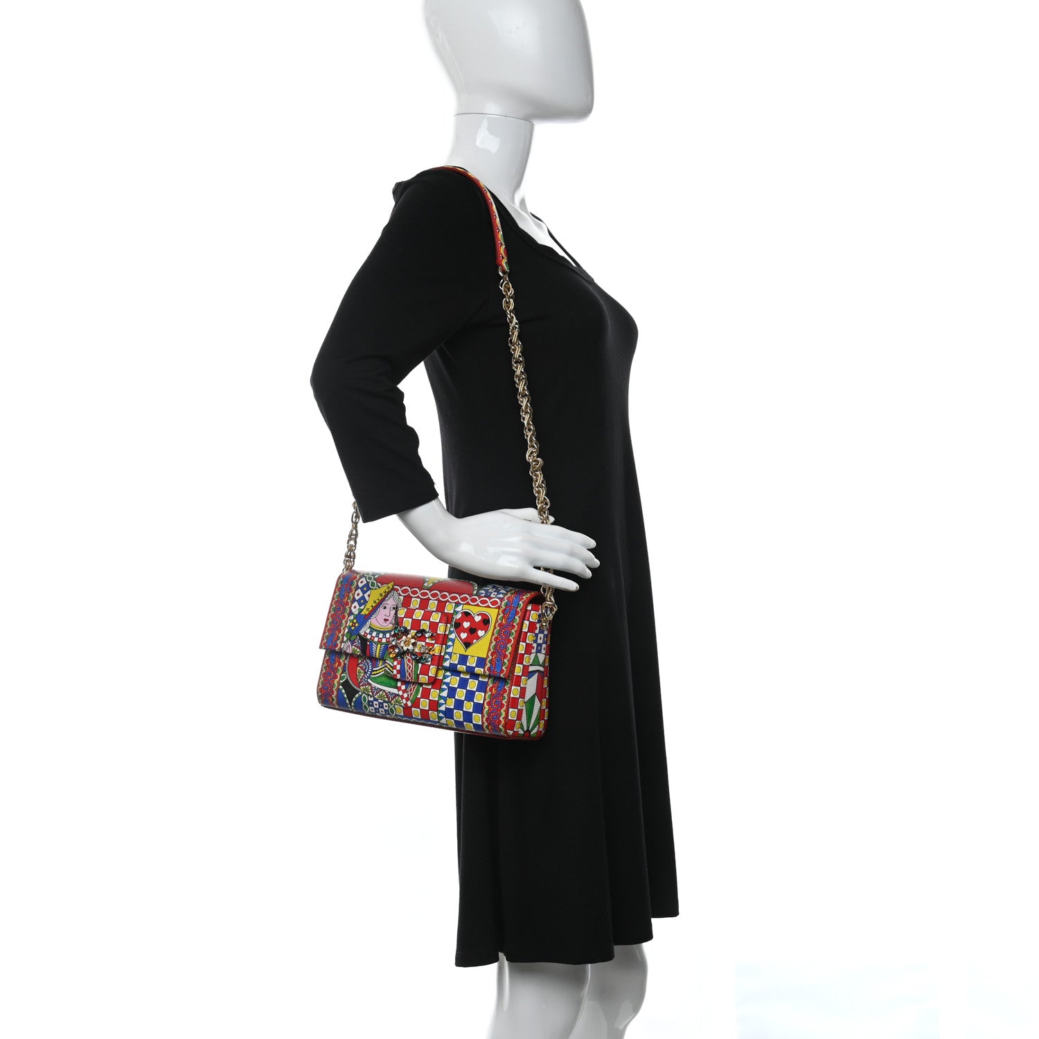 Dolce & Gabbana Dauphine Crystal Embellished Queen of Hearts Print Milennials Shoulder Bag Multicolor 2 of 9