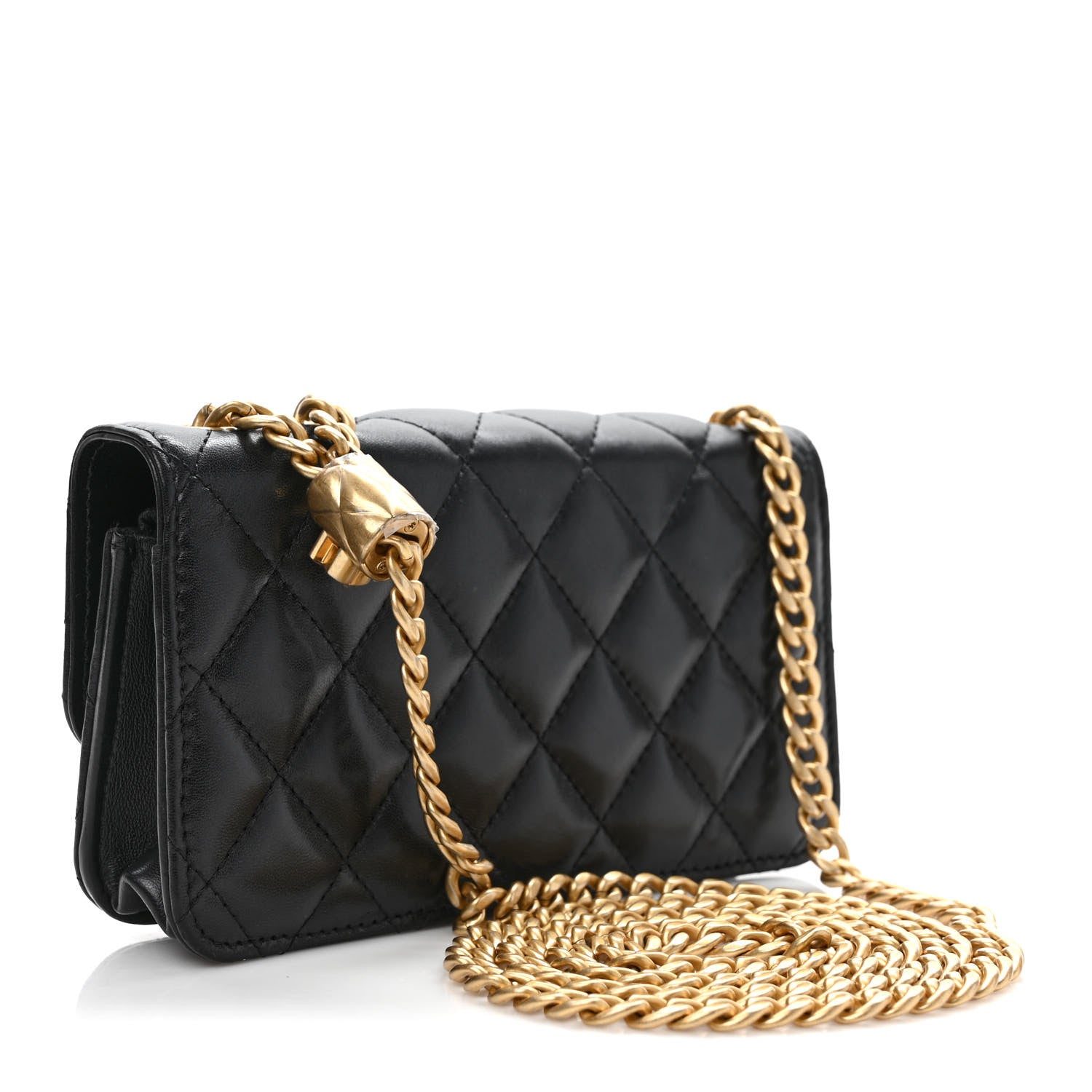 Chanel Lambskin Quilted Dynasty Flap Phone Holder With Chain Black 3 of 11