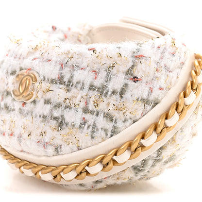 Chanel Wool Tweed Quilted Chain Around Mini Pouch Ecru Khaki Gold Red 9 of 9