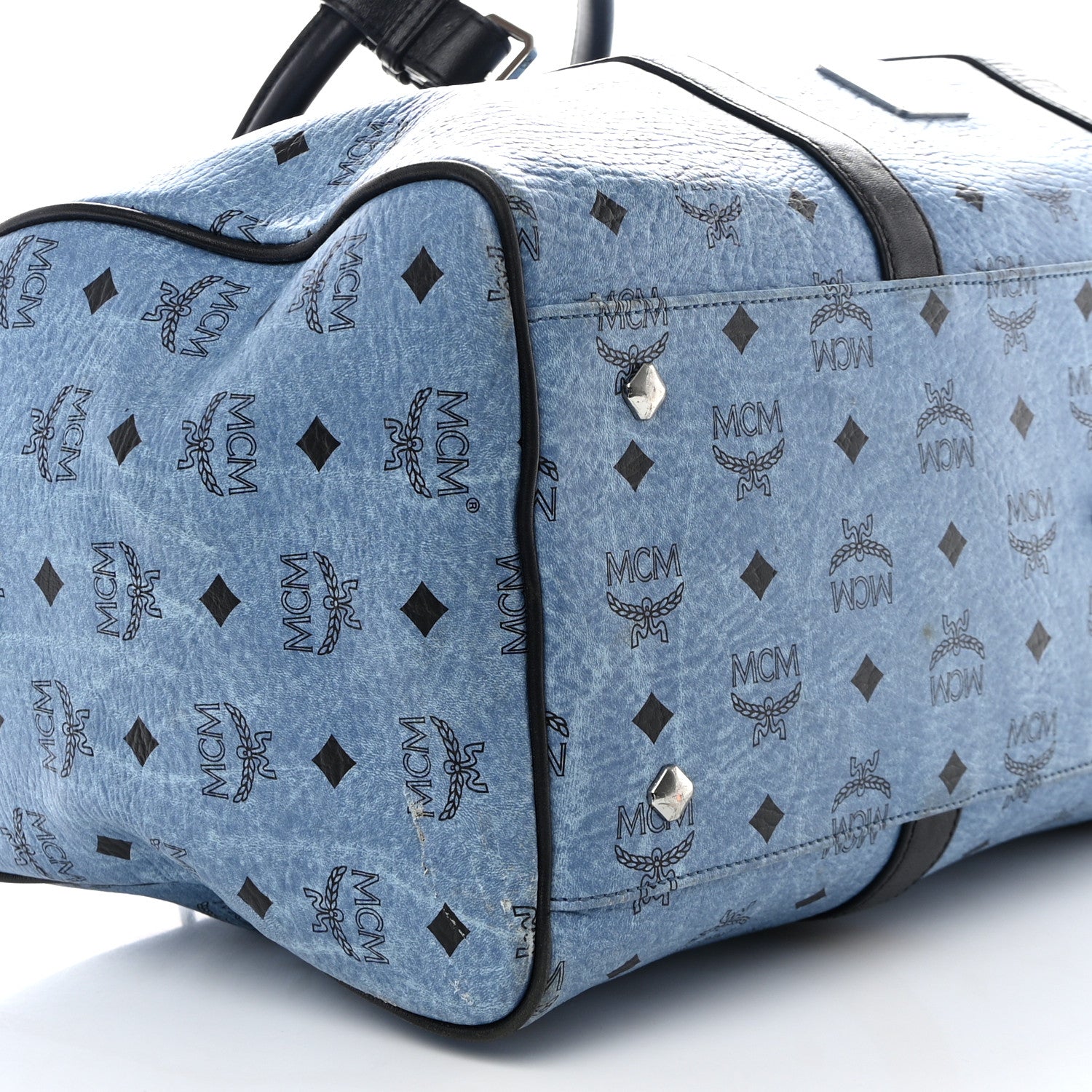 MCM Visetos Medium Traveler Weekender Duffle Bag Blue Black 8 of 9
