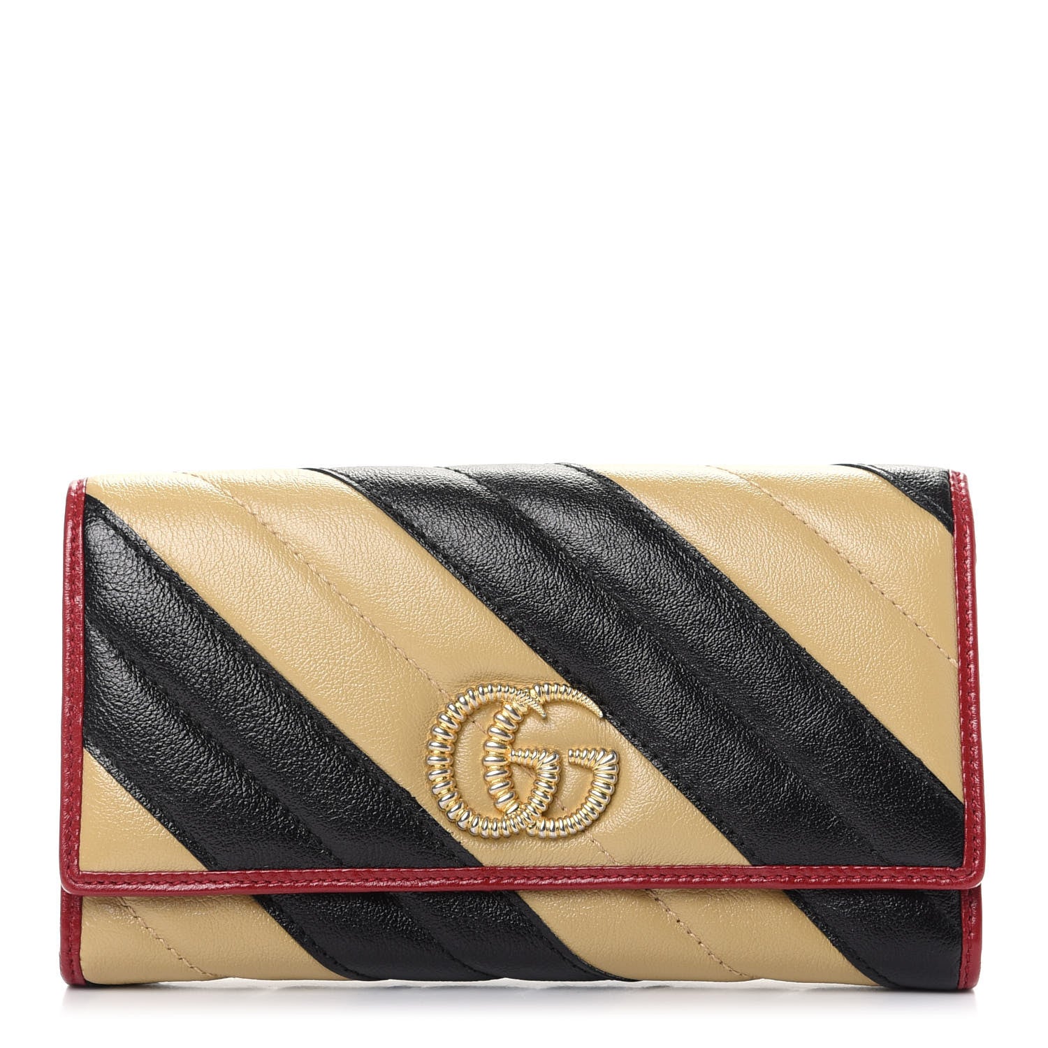 Gucci Azalea Calfskin Matelasse Diagonal Patchwork Torchon GG Marmont Continental Wallet Black Beige Romantic Cerise 1 of 8