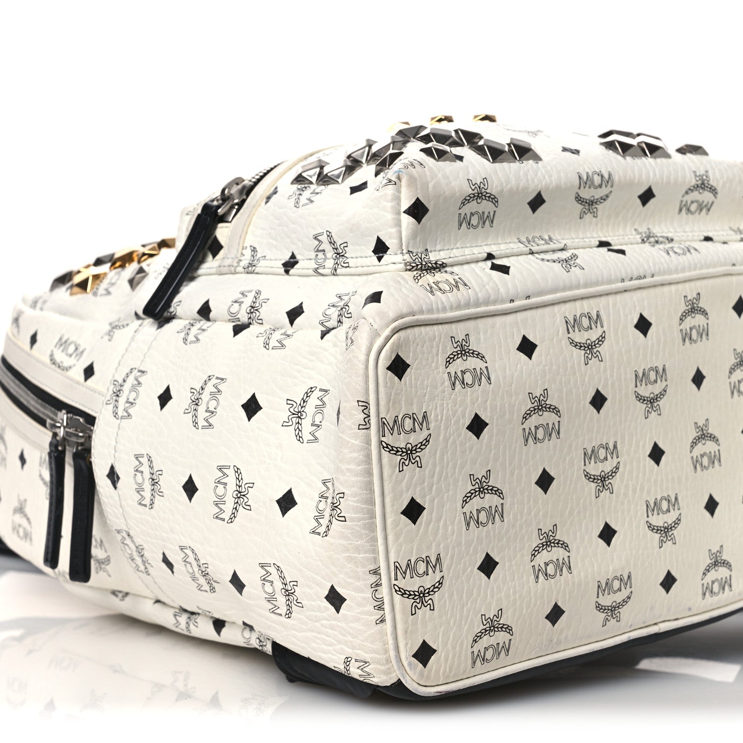 MCM Visetos Studded Medium Stark M Backpack White 1841028