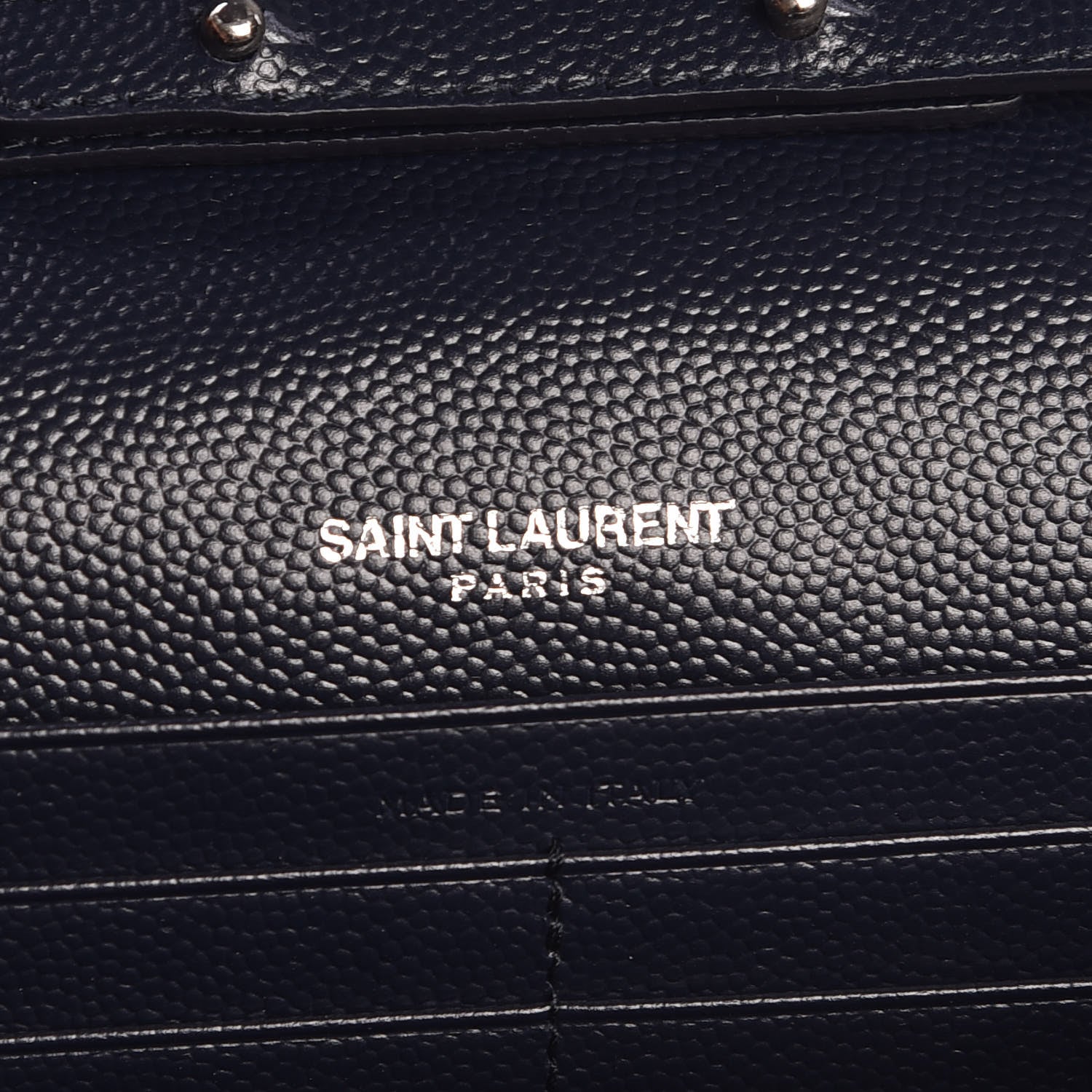 Saint Laurent Grain De Poudre Matelasse Chevron Monogram Chain Wallet Navy 6 of 6
