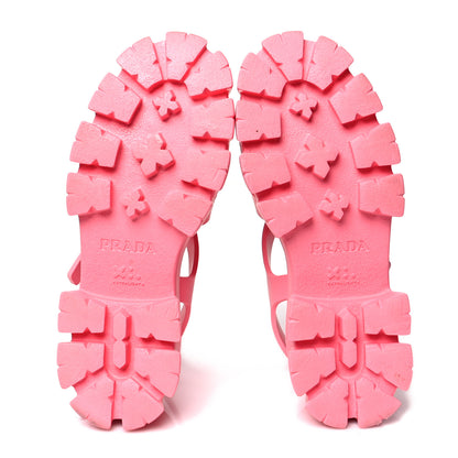 Prada Foam Rubber Metal Triangle Logo Monolith 55mm Cage Sandals 39 Begonia 6 of 8