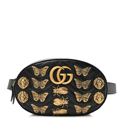 Gucci Calfskin Matelasse Animal Studs GG Marmont Belt Bag Black 1 of 10