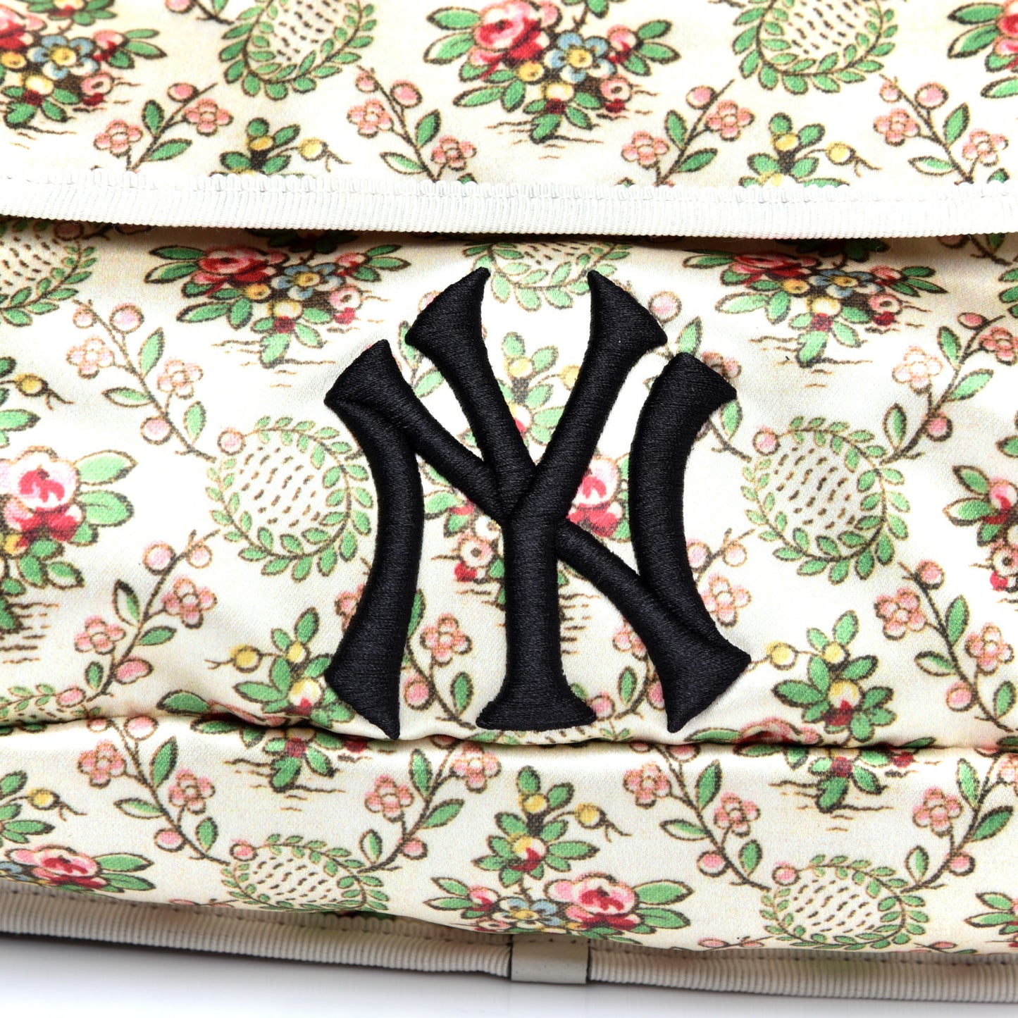 X MLB Satin Floral Print NY Yankees Patch Convertible Belt Bag Ivory Green